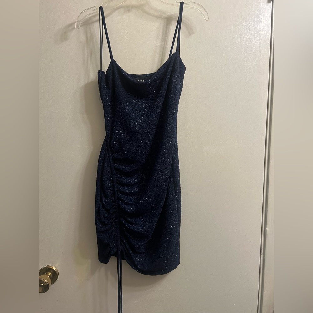 Windsor Blue Ruched Spaghetti Strap Mini Dress